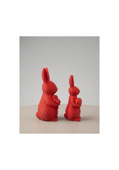 Dekoratif Dokulu 2'li Mini Tavşan Biblo Seti Çocuk Odası Aksesuarı - 9 Cm Ve 11 Cm