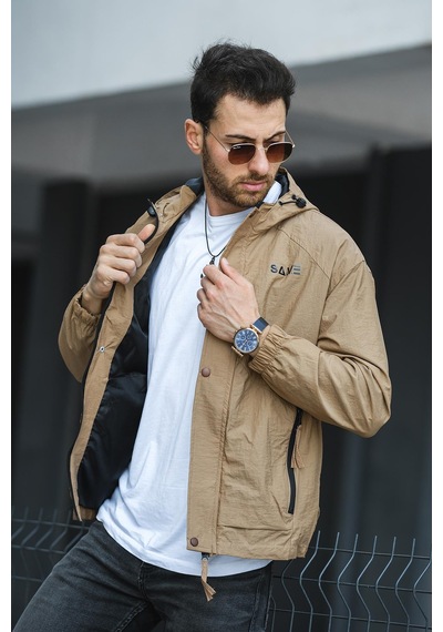 Oksit Save Baskılı Suya Dayanaklı Slim Fit Erkek Mevsimlik Mont Yağmurluk 001