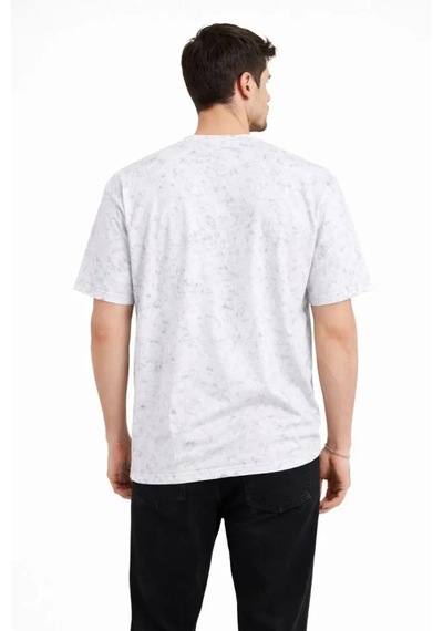 Suma Erkek Beyaz Asit Yıkama Bisiklet Yaka Kısa Kollu Oversize T-shirt