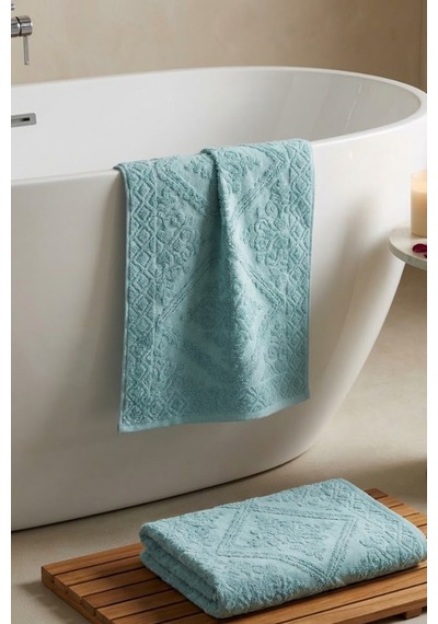 Buççin Online Mağaza 2'li Jakarlı Banyo Ayak Havlusu Seti - Yüksek Emicili Premium Buz Mavisi Banyo Paspası %100 Pamuk Ma Çok Renkli