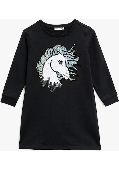 Koton Unicorn Çift Taraflı Pullu Uzun Kollu Sweatshirt Kumaşından Orta Boy Elbise Siyah 0ykg17886ok Koton Unicorn Çift Taraflı Pullu Uzun Kollu Sweatshirt Kumaşından Orta Boy Elbise Siyah 0ykg17886ok