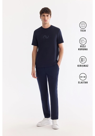 Avva Erkek Lacivert Yanı Lastikli Kırışmaz Teknik Kumaş Slim Fit Chino Pantolon A61y3077