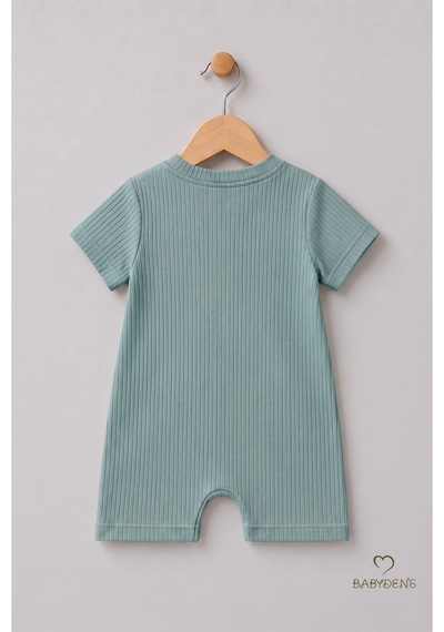Babyden's Tavşan Baskılı Şortlu Erkek Bebek Tulum %100 Pamuk Yazlık Kısa Kollu Çıtçıtlı Yenidoğan Bebek Tulumu 0-9 Ay Açık Haki