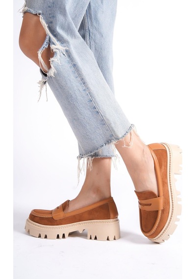 Mubiano Mb1190-tb Kalın Taban Lüx Süet Taba Kadın Kolej Loafer Taba