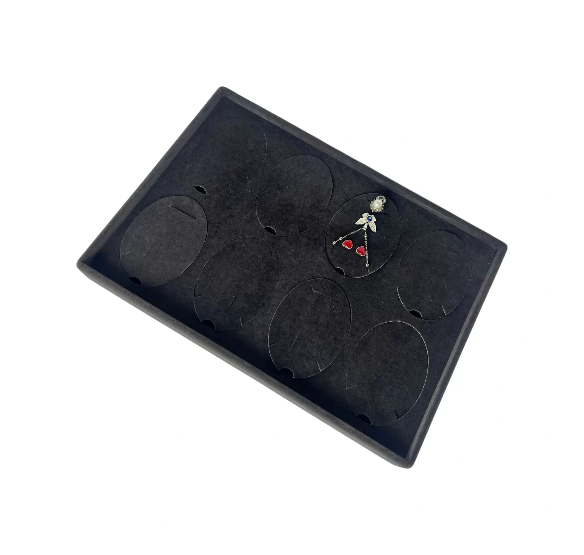 Süet Kumaş Siyah 34-24 Cm Ayaklı 8 Pedli Kolye Tabla Stand