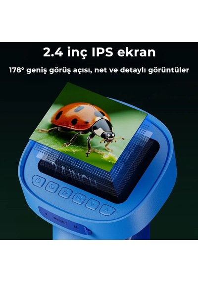 395 Mavi Taşınabilir Dijital Çocuk Mikroskobu - 2.4 İnç Ips Ekranlı, 1080p Full Hd, 1000x Zoom, 8 Led Işıklı Eğitici Bilim Kiti
