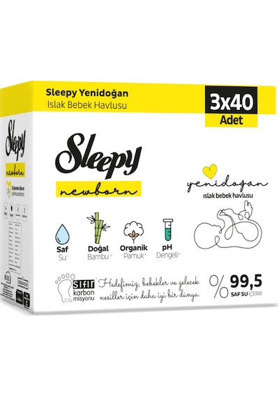 Sleepy Natural Yenidoğan Islak Havlu 3x40 Adet 3'lü Set