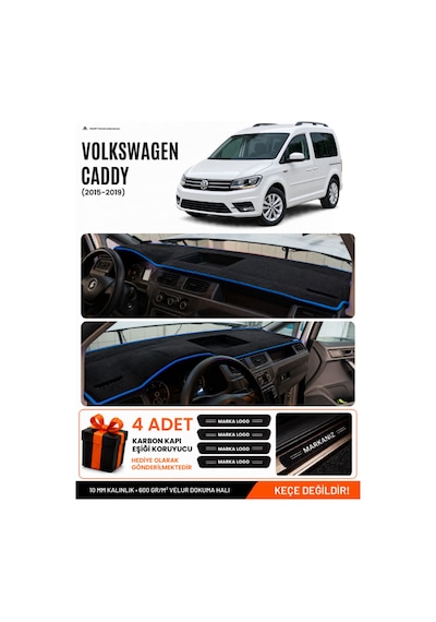 Volkswagen Caddy 2015-2019 Uyumlu Torpido Örtüsü, Torpido Kılıfı - Siyah Mavi