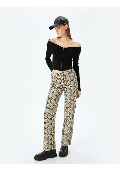 Koton Fermuarlı Omzu Açık Uzun Kollu Slim Fit Tişört Siyah 5sal10353ık Siyah