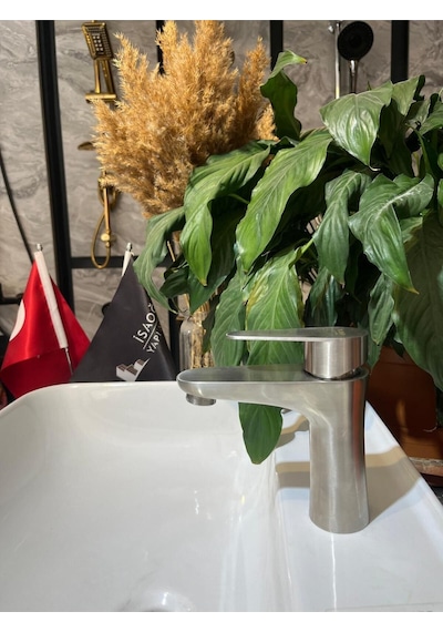 İsaoğlu Yapı Mat Krom İnox Lavabo Armatür Modern Tasarım Lavabo Bataryası Krom