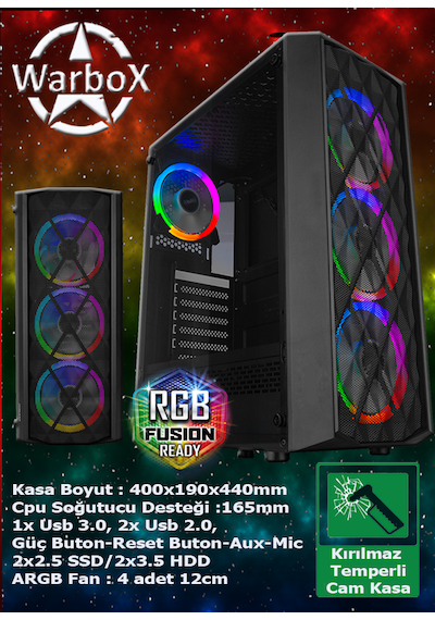 Warbox Michael i3-9100 16 GB 256 GB SSD 250 GB HDD GT740 4 GB 22"Masaüstü Oyuncu Bilgisayarı