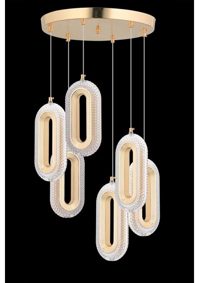 İstanbul Avize Alfa 6'li Gold Kristal Taşlı Avize Gold