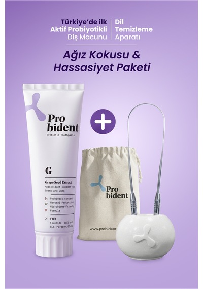 Aktif Probiyotik Doğal Florürsüz Üzüm Çekirdeği Özüt Ilaveli Diş Macunu & Dil Temizleme Aparatı