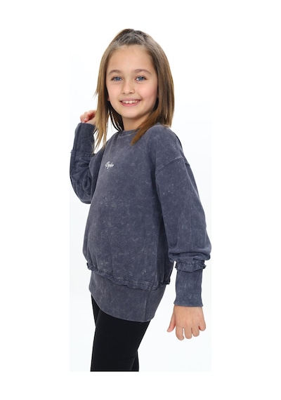 Toontoy Kız Çocuk Relax Fit Bisiklet Yaka Düşük Omuz Nakış Baskılı Sweatshirt - 2 İplik Füme