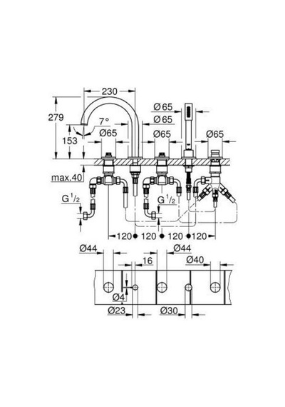 Grohe Atrio Private Collection 25224GL0 5 Delikli Küvet Bataryası Altın