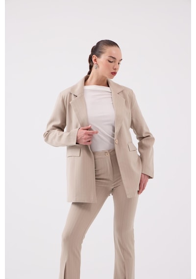 Holly Lolly Vatkalı Astarlı Blazer Striped Blazer Ceket Bej