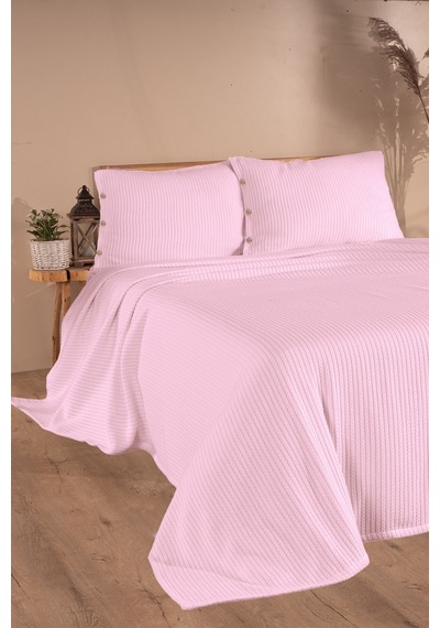 Tek Kişilik Saç Örgü Pike Seti Yatak Örtüsü Takımı 1 Adet Yastık Kılıfı 160 X 220 Cm Pudra