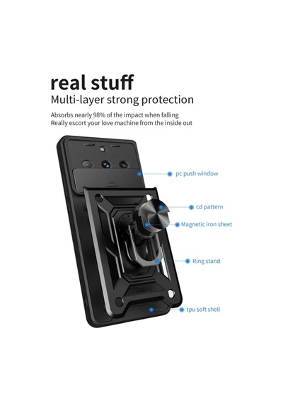 Realme 11 Pro Plus Uyumlu Tank Kılıf Yüzüklü Standlı Zırhlı Outdoor Kapak - Lacivert