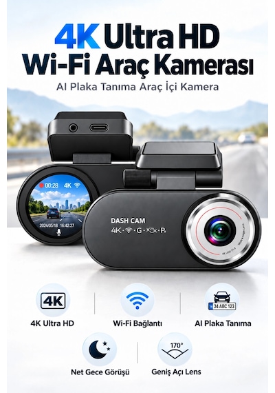 Castu Ck01 4k Ultra Hd Wi-fi Araç Kamerası Aı Plaka Tanıma Araç İçi Kamera