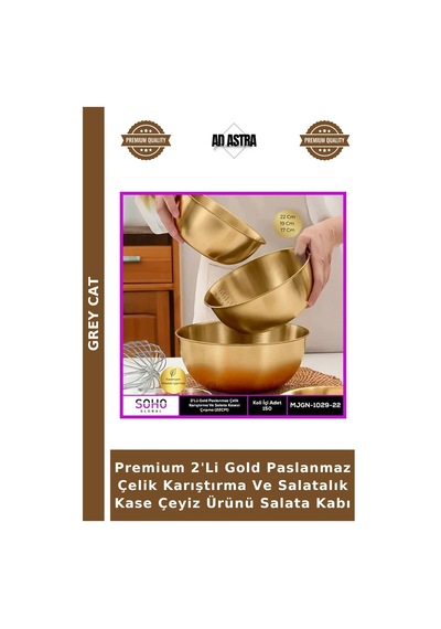 Premium 2'li Gold Paslanmaz Çelik Karıştırma Ve Salatalık Kase Çeyiz Ürünü Salata Kabı Çok Renkli