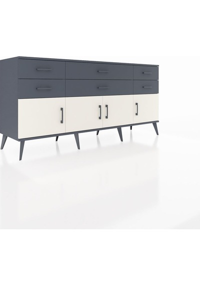 Hyperion Konsol 2 Raflı 6 Çekmeceli 4 Kapaklı 176x44x83 Antrasit-aytaşı/antrasit Aytaşı/antrasit