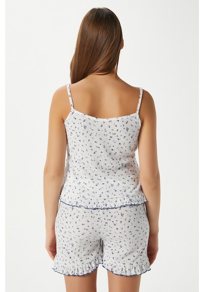 Ritnice Kadın Paula Askılı Mavi Fırfır Şortlu Pijama Takımı Mavibeyaz