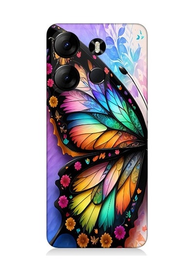 Tecno Spark Go 2023 Uyumlu Pastel Renkli Kelebek Kanadı Ve Çiçekler Desenli Silikon Kılıf
