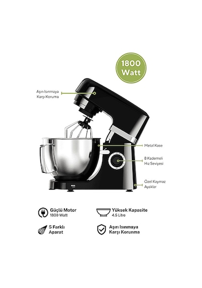 Koenic KKM 1845826 1800 W Mutfak Şefi Hamur Yoğurma Makinesi