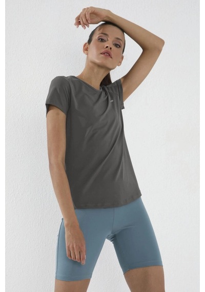 Tommy Life Koyu Gri Basic Kısa Kol Standart Kalıp O Yaka Kadın T-shirt - 97144 Haki