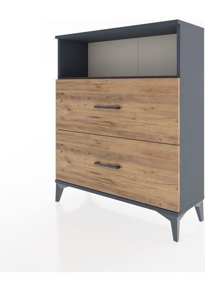 Arges Şifonyer Tek Raflı 2 Çekmeceli 88x30x106 Antrasit-çam Antrasit