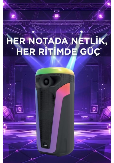 D69 Siyah Rgb Ledli Kablosuz Mikrofonlu Radyolu Taşınabilir Bluetooth Hoparlör Parti Speaker