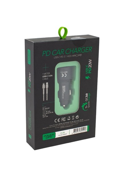 Powerway Cc35 Type-C Siyah Araç Hızlı Şarj Aleti Cihazı Seti
