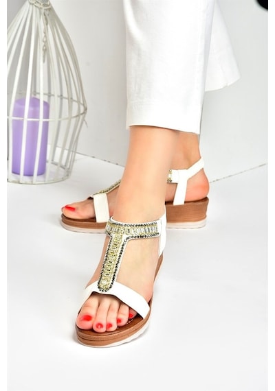 Fox Shoes Beyaz Taşlı Günlük Kadın Sandalet M258311009