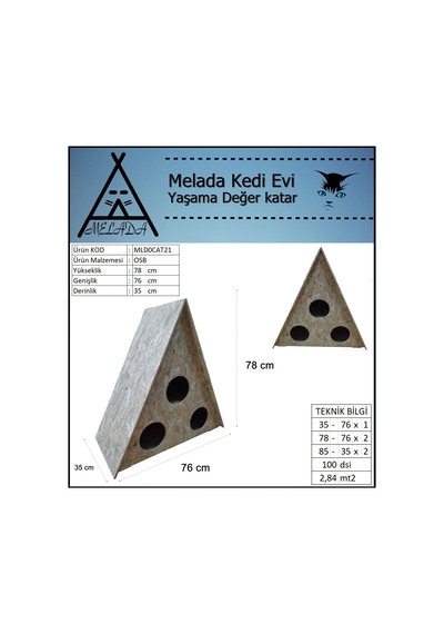 Melada Kedi Evi Dış Ortam Uygun Ahşap Kedi Evi Osb 78x76x35 Cm