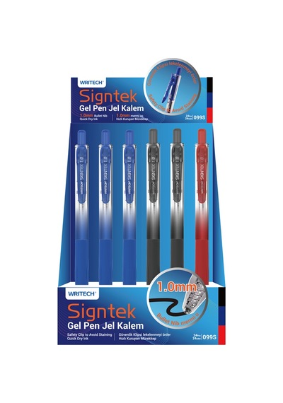 Wrıtech W-099s Sıgntek İmza Kalemi 1,0mm Jel Kalemi - 24'lü Stand Ahşap
