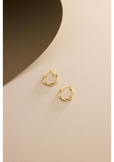 925 Ayar Gümüş Gold Kaplama Minimal 15 Mm Halka Çift Sarmal Şarnel Küpe Altın