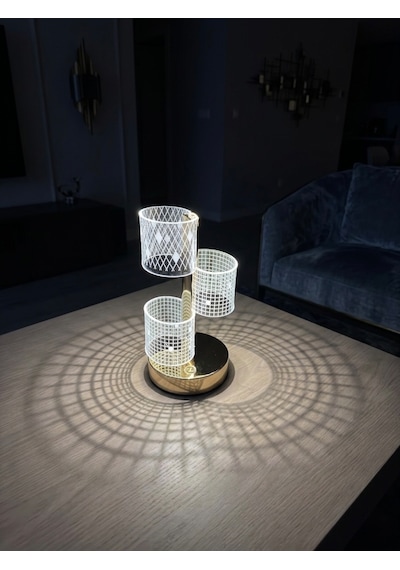 Vezza Home Şarjlı Dokunmatik Masa Lambası 3 Renkli Modlu Kablosuz Şarjlı Dekoratif Lamba Gold