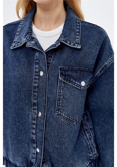 Koyu Mavi Cep Detaylı Denim Bomber Ceket-koyu Mavi Koyu Mavi