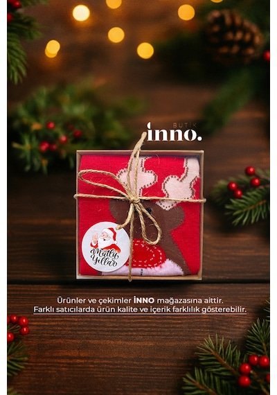 Inno Yılbaşı Desenli Noel Babalı Hediyelik Kraft Kutulu Çorap Tekli Çok Renkli Inno Yılbaşı Desenli Noel Babalı Hediyelik Kraft Kutulu Çorap Tekli Çok Renkli