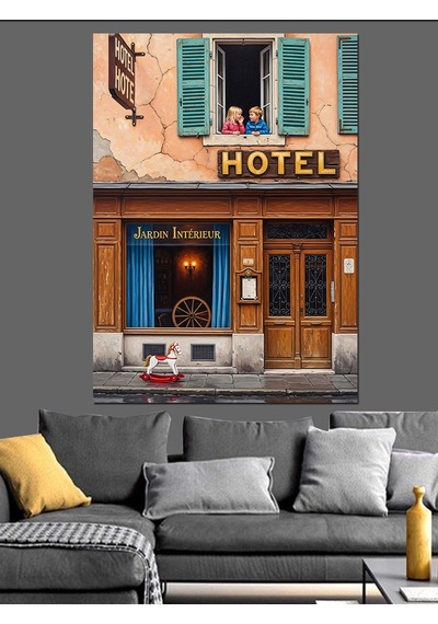 Hotel Bina Eski Sokak Dekoratif Kanvas - Mdf Ahşap Tablo