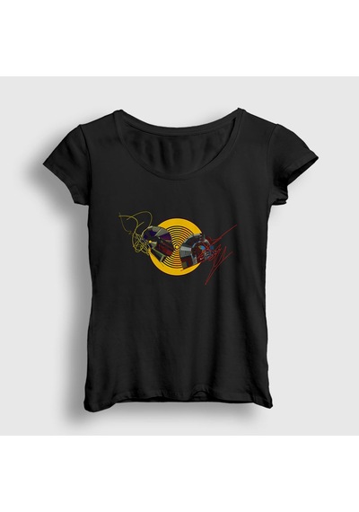 Presmono Kadın Vinly Daft Punk T-shirt Siyah