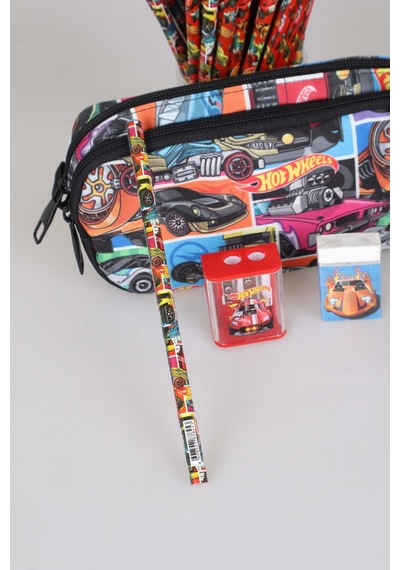 Yeni Sezon Lisanslı Hot Wheels Kalem Çantası,2 Adet Kurşun Kalem,silgi Ve Çift Bıçaklı Kalemtraş Kırtasiye Seti Altın