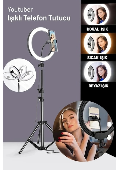 3 Renk Işıklı Tripod Tiktok Selfie Lambası Makyaj Işığı 210 Cm