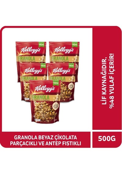 Kellogg's Antep Fıstıklı ve Beyaz Çikolata Parçacıklı Granola 5 x 500 G