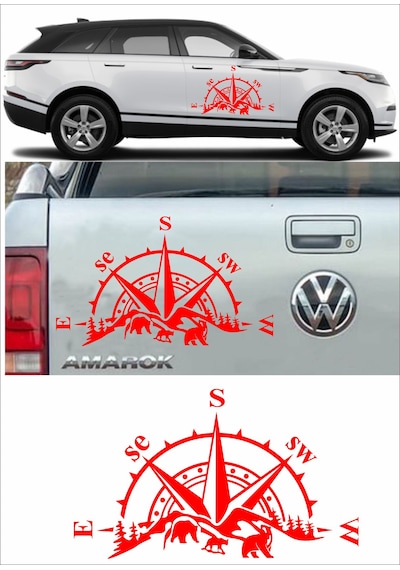 Pusula Dağ Orman Sticker - Adventure 4x4 Off Road Pickup Sticker - Araba Oto Motosiklet Karavan Sticker - 02514 100X60 Cm