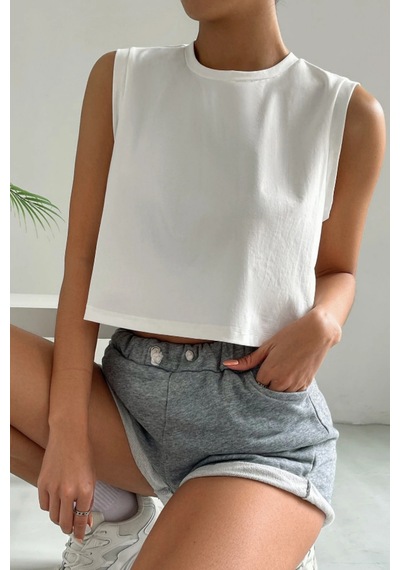 Beyaz %100 Pamuk Basic Bisiklet Yaka Süprem Kolsuz T-shirt Beyaz Beyaz %100 Pamuk Basic Bisiklet Yaka Süprem Kolsuz T-shirt Beyaz