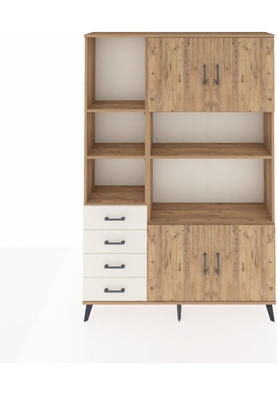 Arges Dolap 8 Raflı 4 Çekmeceli 4 Kapaklı 132x30x195 Çam-çam/... Çam