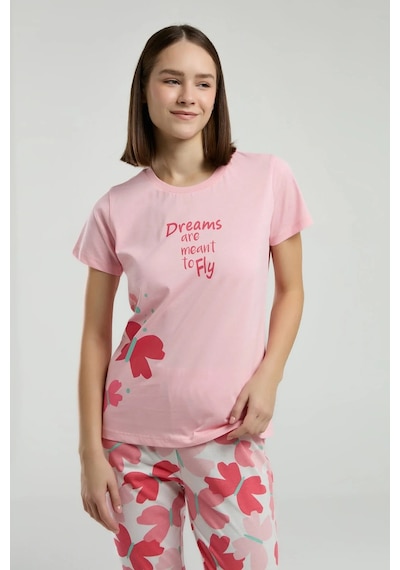 Rolypoly Kadın Pembe Kısa Kol Pijama Takım Turuncu