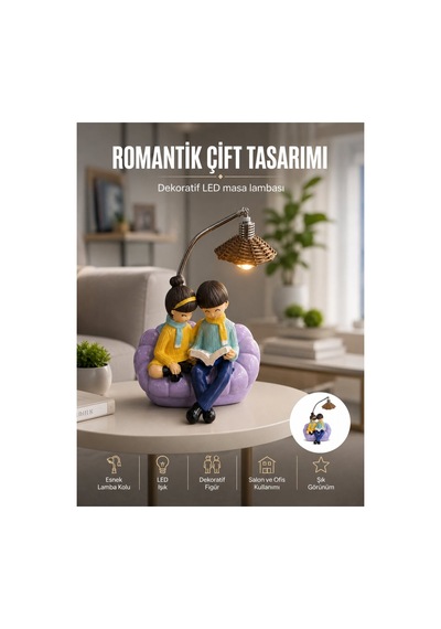 Romantik Çift Figürlü Okuyan Çift Masa Lambası Dekoratif Led Aydınlatma - Hs08375922-1373 Renkli Renkli
