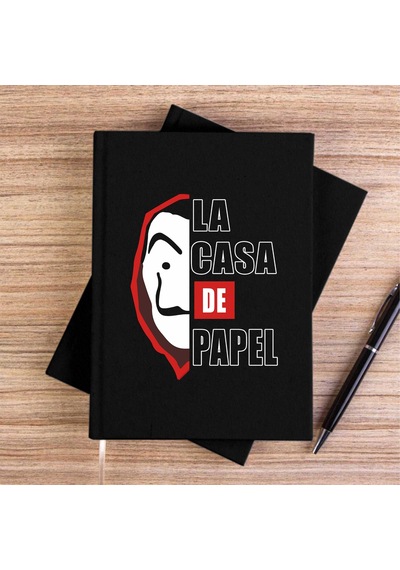La Casa De Papel Half Face Siyah Çizgisiz Kanvas Defter